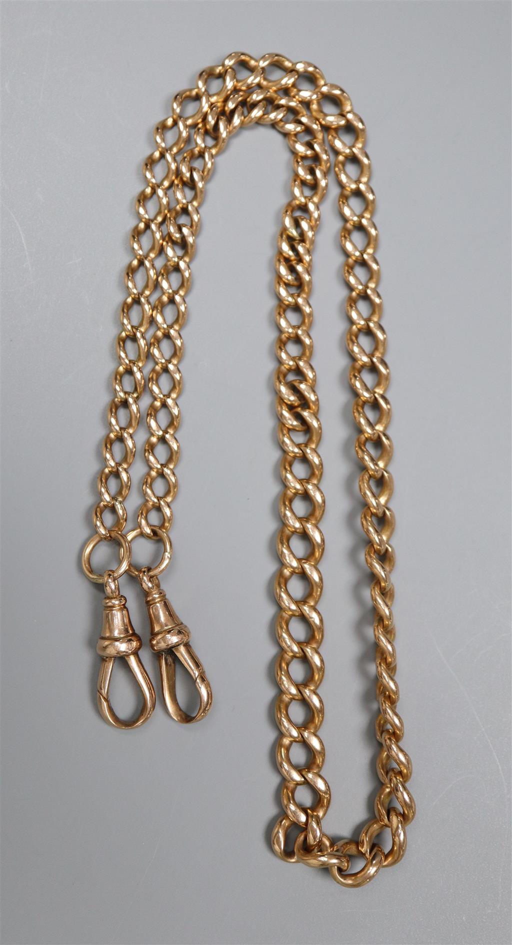 An early 20th century 9ct gold graduated curblink albert, 50.5cm,